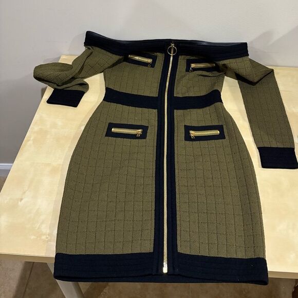 Balmain Off Shoulder Knit Dress Green - Picture 3 of 13